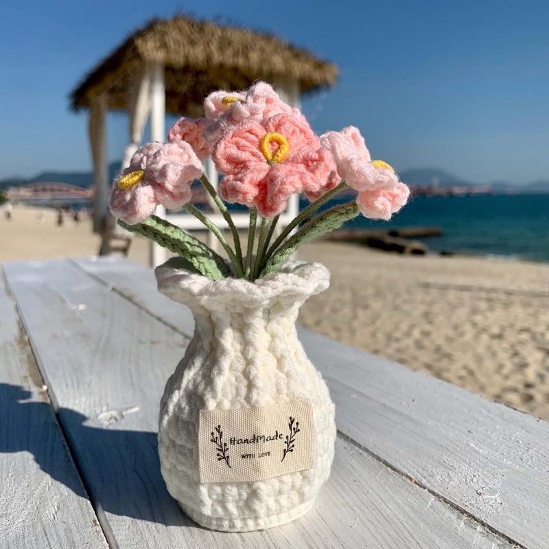 YOOJEE Crochet Flower Pot Forget-me-not Pink Handmade Valentines Day Gifts for Women Wife Coworker Lover Friends Sister Couples Graduation Birthday Wedding Anniversary Home Decoration Cute Desk Decor - Image 5